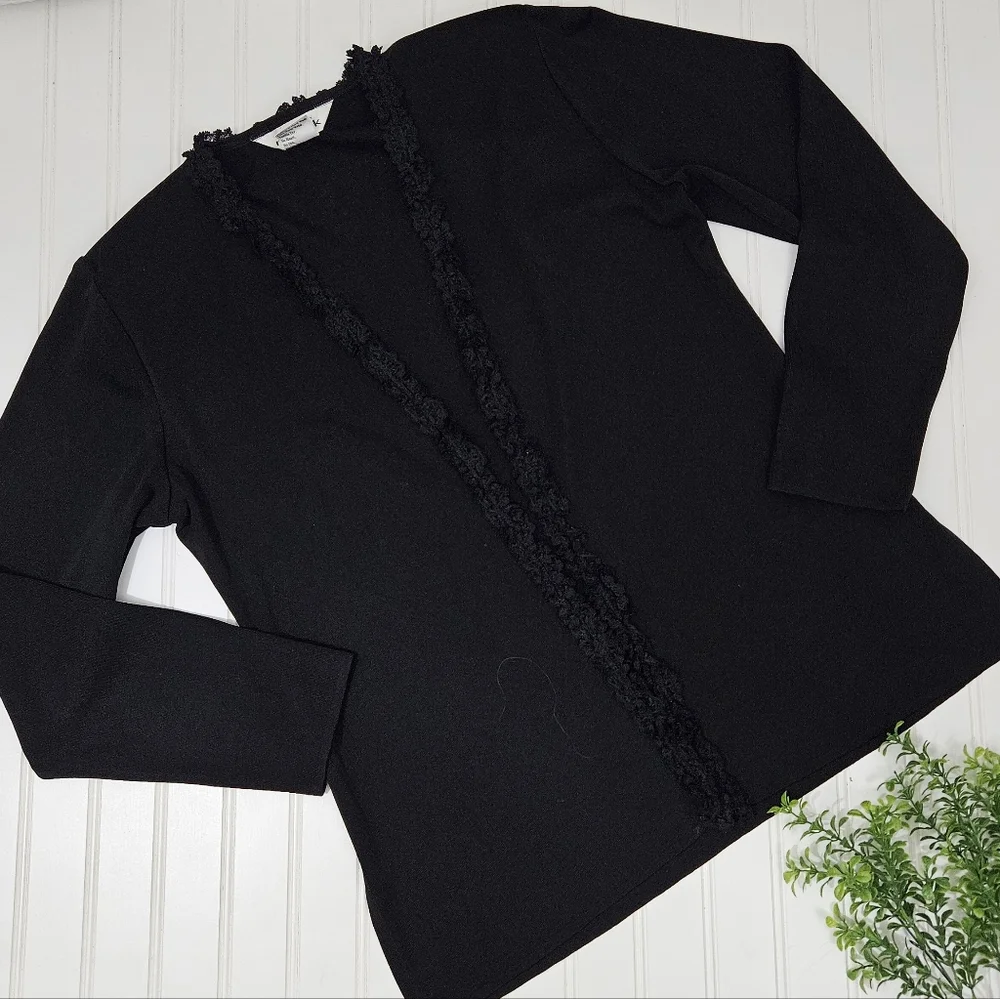 Exclusively Misook Black Cardigan Open Front Classic Size XS Stretch Work Wear